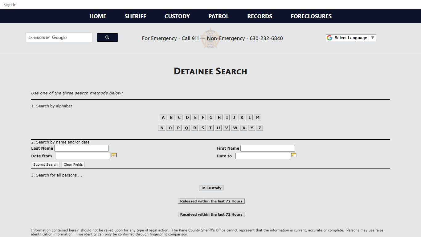 Detainee Search - kanesheriff.com