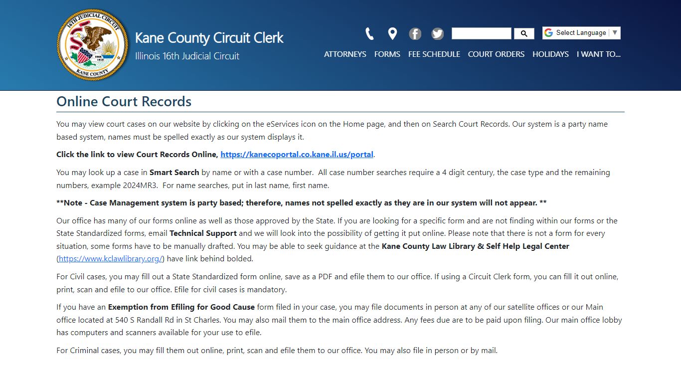 Online Court Records - Kane County, Illinois